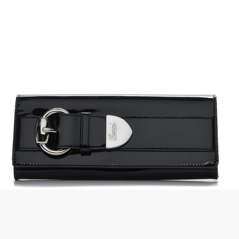 Gucci Black Patent Leather Clutch with Silver Buckle - Picture 2 of 13